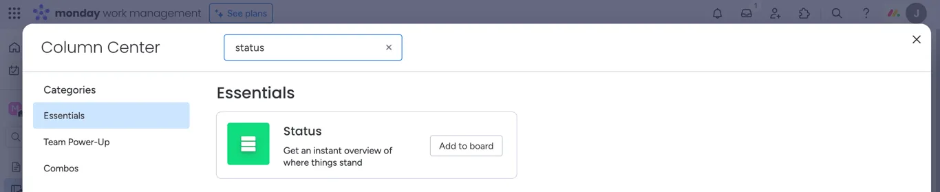 Status column search